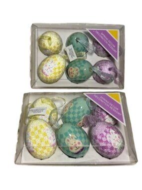 Easter Ornaments Decorative Eggs With Bunny Pattern Spring Decor Lot of 12